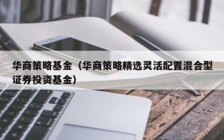 华商策略基金（华商策略精选灵活配置混合型证券投资基金）