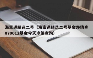 海富通精选二号（海富通精选二号基金净值查070012基金今天净值查询）