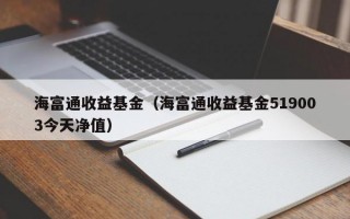 海富通收益基金（海富通收益基金519003今天净值）