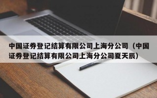 中国证券登记结算有限公司上海分公司（中国证券登记结算有限公司上海分公司夏天辰）